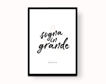 italian word / sogna in grande /  dream big / watercolor / wall art  / printable art / wall decoration / wall prints / Art / made in Italy
