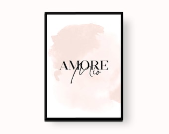 italian word / amore mio / mu love / watercolor / wall art  / printable art / wall decoration / wall prints / poster / made in Italy