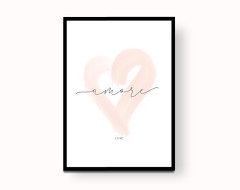 italian word / amore / love / watercolor / wall art  / printable art / wall decoration / wall prints / poster / made in Italy