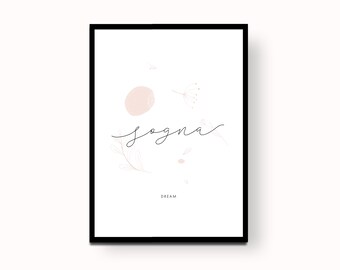 Sogna / dream / Italian word / wall art / printable art / wall decoration / italian style / wall prints / Art / made in Italy