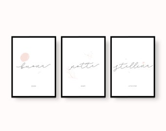 italian word / buona notte stellina / set of 3 prints / wall art / printable art / wall decoration / wall prints / made in Italy