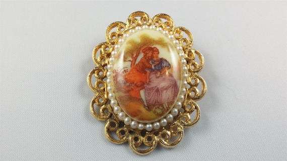 RMK Signed Victorian Scene Brooch