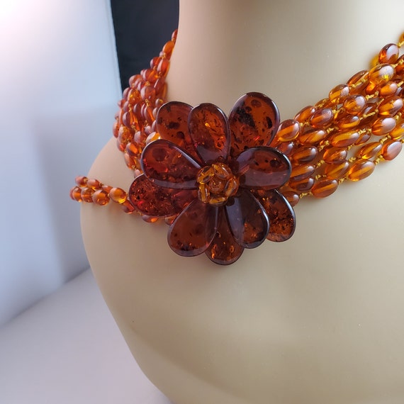 Fabulous 12-Strand Faux Amber Flower Necklace