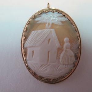 Signed Victorian Shell Cameo Pendant or Brooch