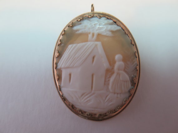 Signed Victorian Shell Cameo Pendant or Brooch - image 1