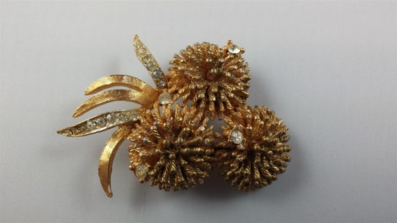 BSK Three Pom Pom Flower Brooch - image 1