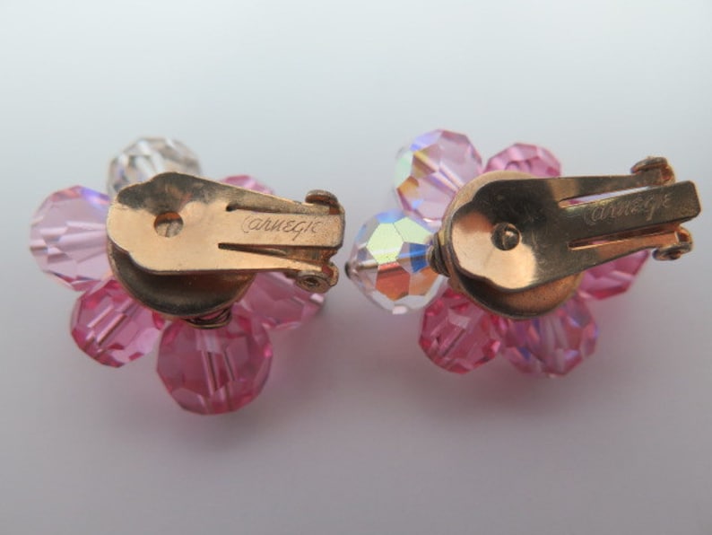Hattie Carnegie Pink and Clear AB Clip Earrings