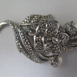 KJL for Avon Marcasite and Faux Pearl Brooch