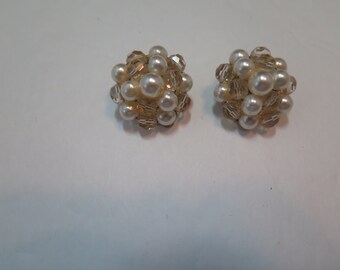 Lisner Pearl and Yellow Bead Clip Earrings