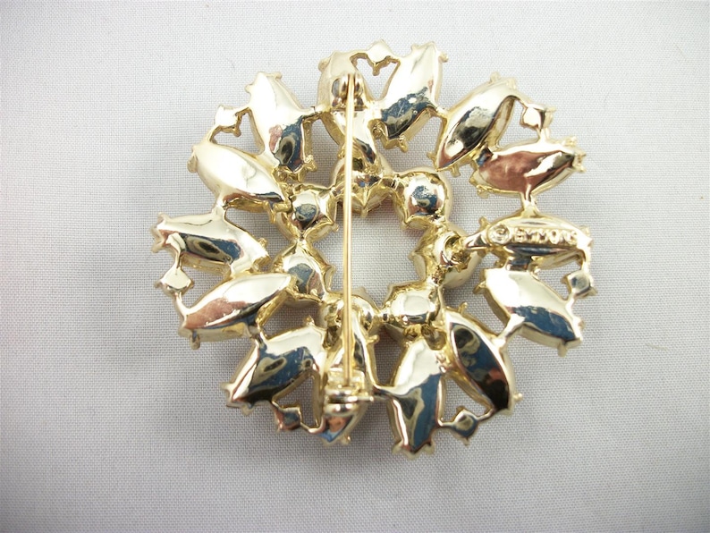 SALE Gorgeous Emmons Silver Tone Brooch orange and green Rhinestones Dark and light topaz