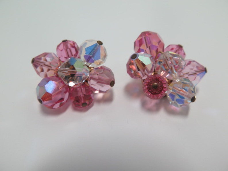 Hattie Carnegie Pink and Clear AB Clip Earrings