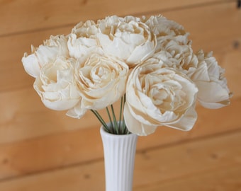 Stemmed Sola Wood Peony Flowers, Sola Flowers on Wire Stems, Centerpiece Flowers, DIY sola bouquet