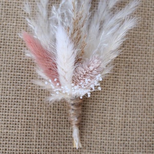 Boho Mini Dried Flowers with Dusty Rose Blush Pink/Boutonniere with Pampas