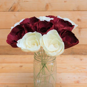 Marsala and Ivory Stemmed Sola Wood Peony Flowers, Sola Flowers on Wire Stems, Centerpiece Flowers, DIY sola bouquet