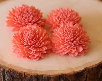 Coral Sola Wood Zinnia Flowers ( Set of 12 ) Sola Flowers, Wood Sola Flowers, zinnia, Sola, Wedding DIY, Flowers for Crafting, diy