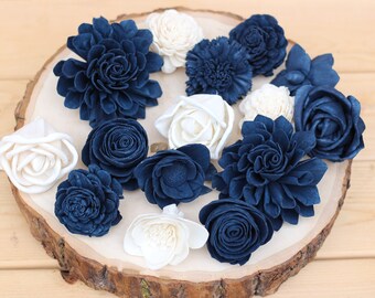 Navy Flowers, Sola flowers, Ivory navy bouquet, sola bouquet, cake flowers, table decor, sola wood flowers