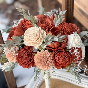 Terracotta/ Burnt Orange- Champagne Sola Flower Bouquet, Wedding Bouquet, Wood Bouquet, Sola Bouquet, Sola Wood Flower Bouquet