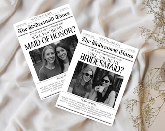 Brautjungfer Vorschlag Karte, Zeitung Brautjungfer Vorschlag, Trauzeugin Vorschlag Karte, Brautjungfer Info Karte, Willst du meine Brautjungfer sein Karte