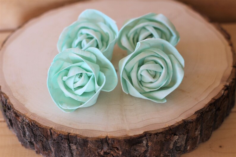 Set of 12 Mint Premium Sola Wood Flowers