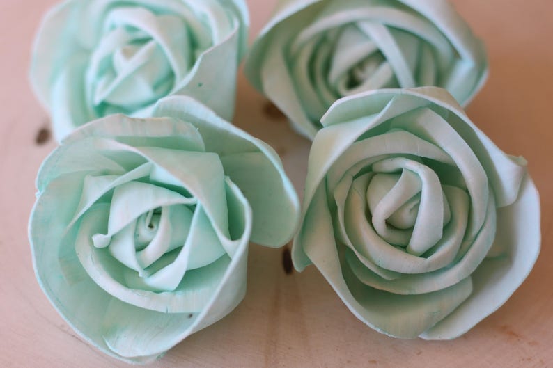 Set of 12 Mint Premium Sola Wood Flowers