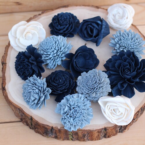 Sola Wood Flower Assortment 30 SET Navy Dusty Blue Sola Etsy