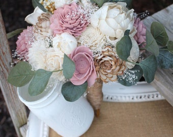 Bouquet de fleurs sola vieux rose, bouquet de mariage, bouquet en bois, bouquet sola, bouquet de mariage, bouquet de fleurs en bois sola