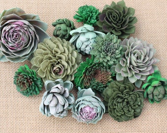 Shades of Green Mixed Assorted Sola Wood Succulents, Sola Flowers, sola bouquet, wood flowers, wedding flowers, succulent