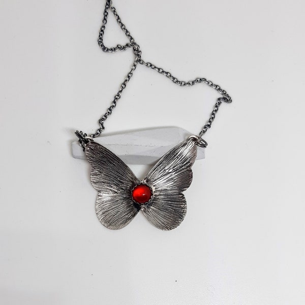 Silver Butterfly and carnelian pendant