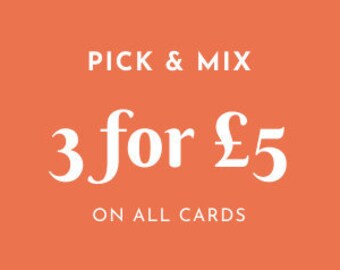 3 for 5 on all greetings cards