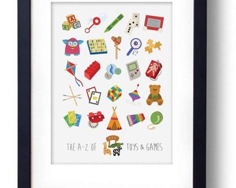 The A-Z of Toys and Games Minimal Illustration Print