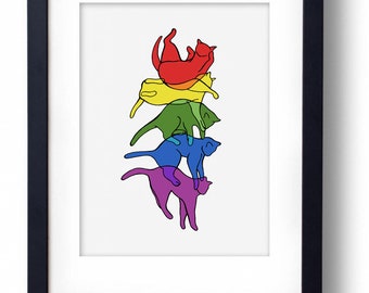 SPECIAL EDITION The Art of Falling - Pride Rainbow LGBT+ Falling Cat Illustration A4 Print