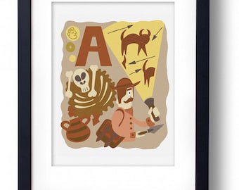 A for Archaeologist A4 Original Illustration Print