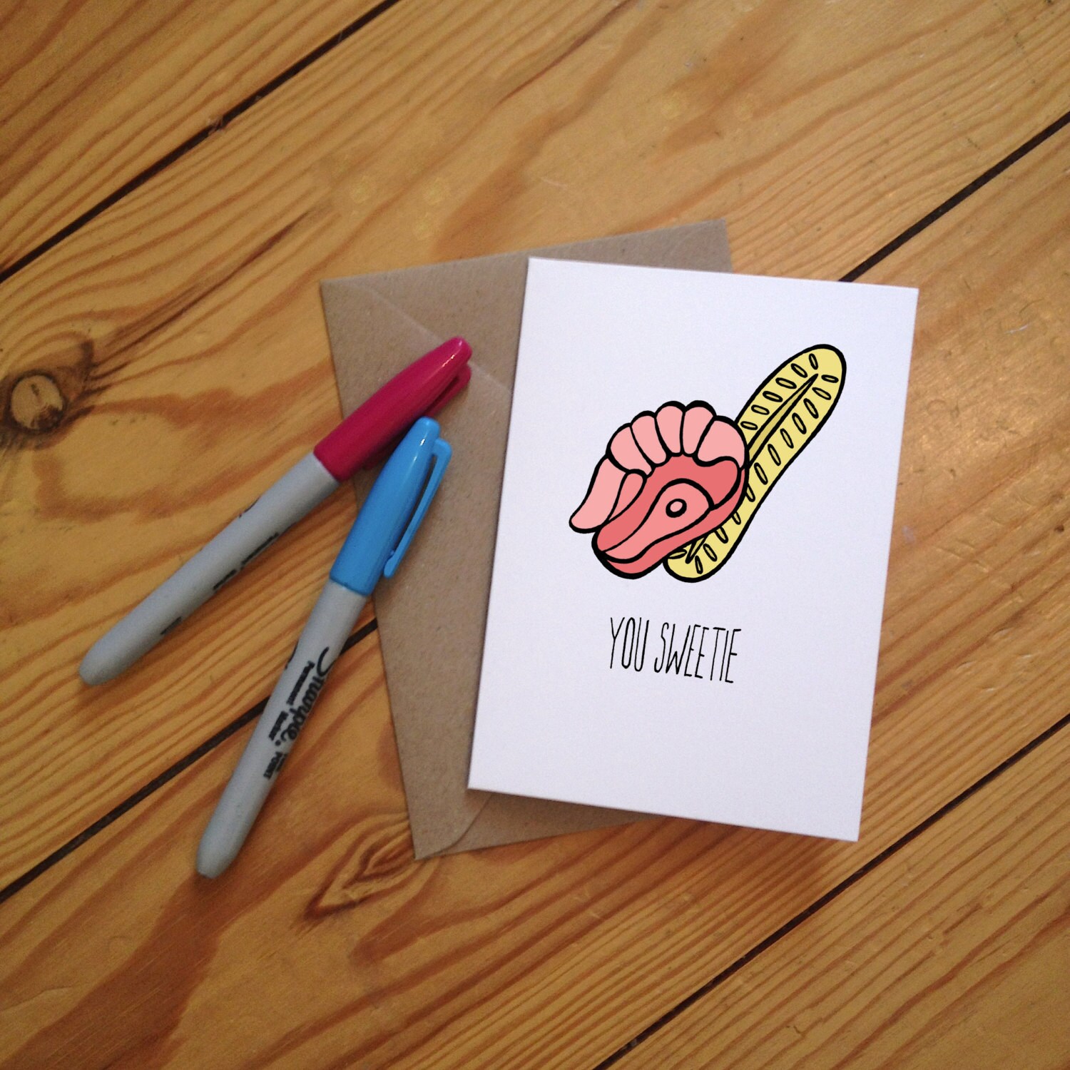 You Sweetie  - Foam Shrimp and Banana Greetings Card