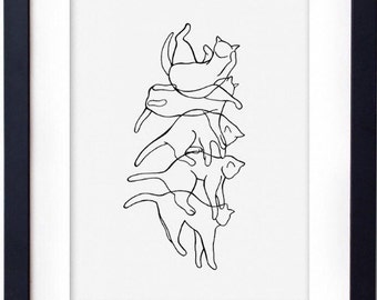 The Art of Falling - A4 Falling Cat Line Drawing Illustration Print
