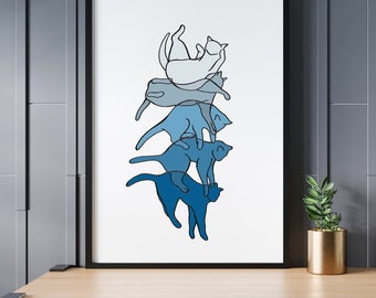 SPECIAL EDITION The Art of Falling - Blue Falling Cat Illustration A4 Print