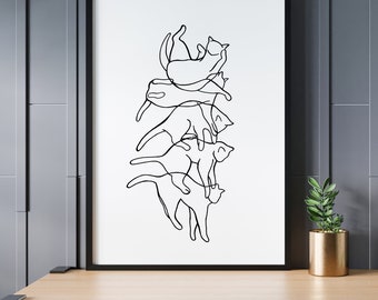 Falling Cat Line Drawing Illustration - The Art of Falling - A4 Print