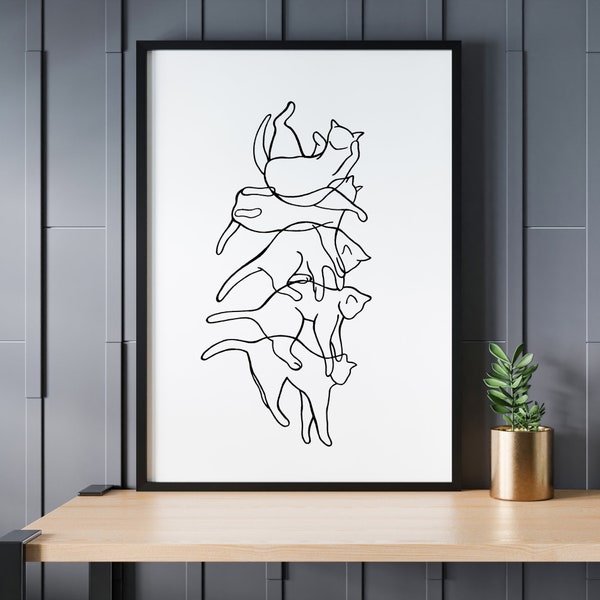 Falling Cat Line Drawing Illustration - The Art of Falling - A4 Print