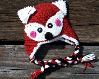 LB28 crochet girl fox hat in size 12 to 24 month size