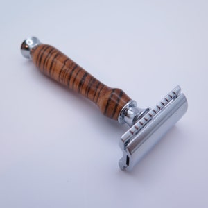 Tiger King cross cut zebrawood Razor Handle (you choose Fusion, Mach 3 , or Safety Razor)