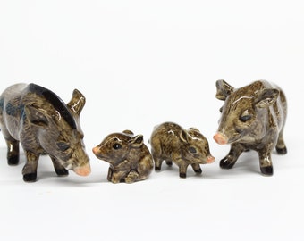 Animals Ceramic  Boar Pig Piggy Family Figurine Hand Painted Craft