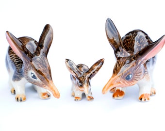 Miniature Animals Ceramic 3 pcs Bandicoot Family Figurine Hand painted