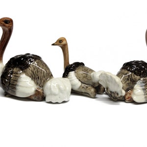 Animals Ceramic Ostrich Bird Family Figurine Hand painted image 2