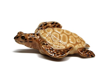 Miniature Animals Ceramic Brown Sea Turtle Figurine Hand painted