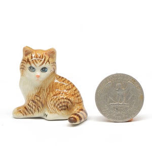 Miniature Animals Ceramic Brown Sitting Kitten Cat Figurine Hand painted