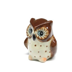Miniature Animals Ceramic Brown White Owl Bird Ceramic Hand painted