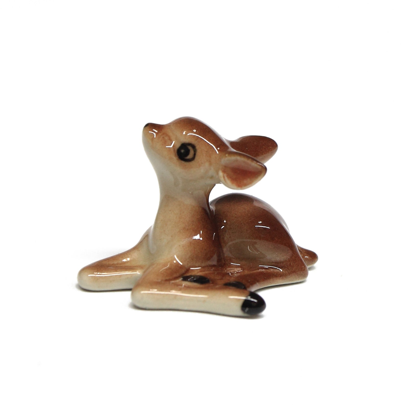 Miniature Animals Ceramic Brown Color Sitting Deer Fawn Ceramic Hand