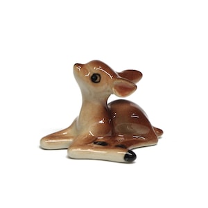 Miniature Animals Ceramic Brown Color Sitting Deer Fawn Ceramic Hand Painted