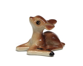 Miniature Animals Ceramic Brown Color Sitting Deer Fawn Ceramic Hand Painted