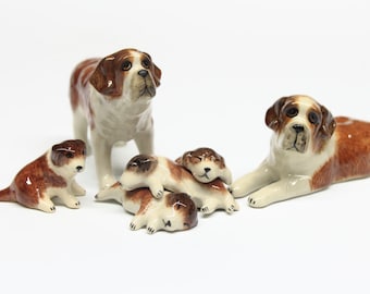 Animals Ceramic Pet Brown Saint Bernard Dog Family Hand Painted Craft