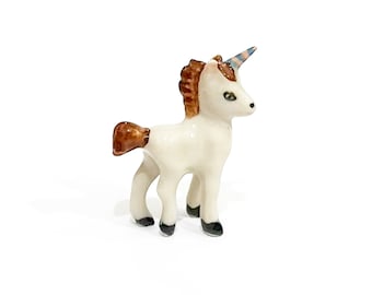 Animales en miniatura Cerámica Unicornio blanco Caballo Cerámica Pintado a mano